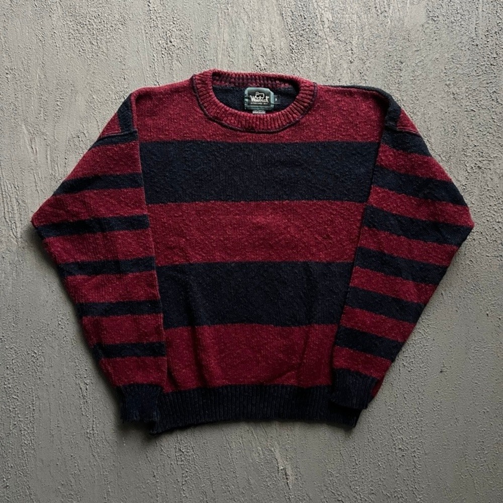 Vintage Woolrich Striped Sweater Medium Red 1990s Striped Cotton USA